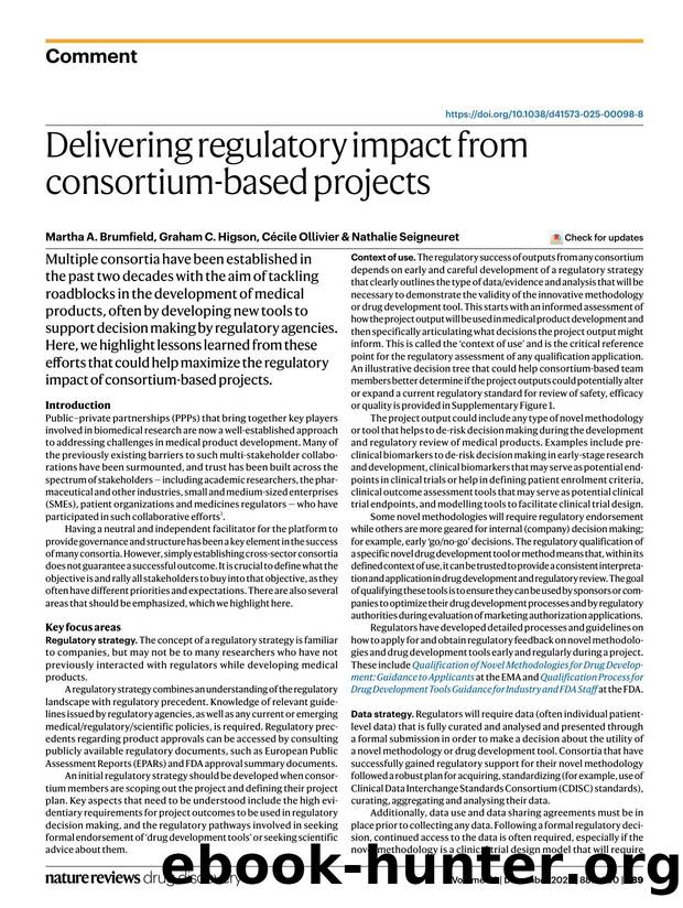Delivering regulatory impact from consortium-based projects by Martha A. Brumfield & Graham C. Higson & Cécile Ollivier & Nathalie Seigneuret