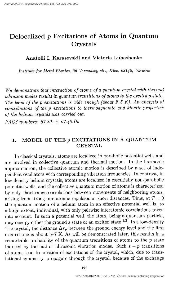 Delocalized p Excitations of Atoms in Quantum Crystals by Unknown