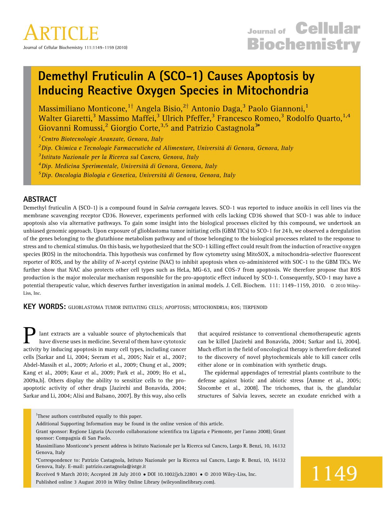 Demethyl fruticulin A (SCO1) causes apoptosis by inducing reactive oxygen species in mitochondria by Unknown