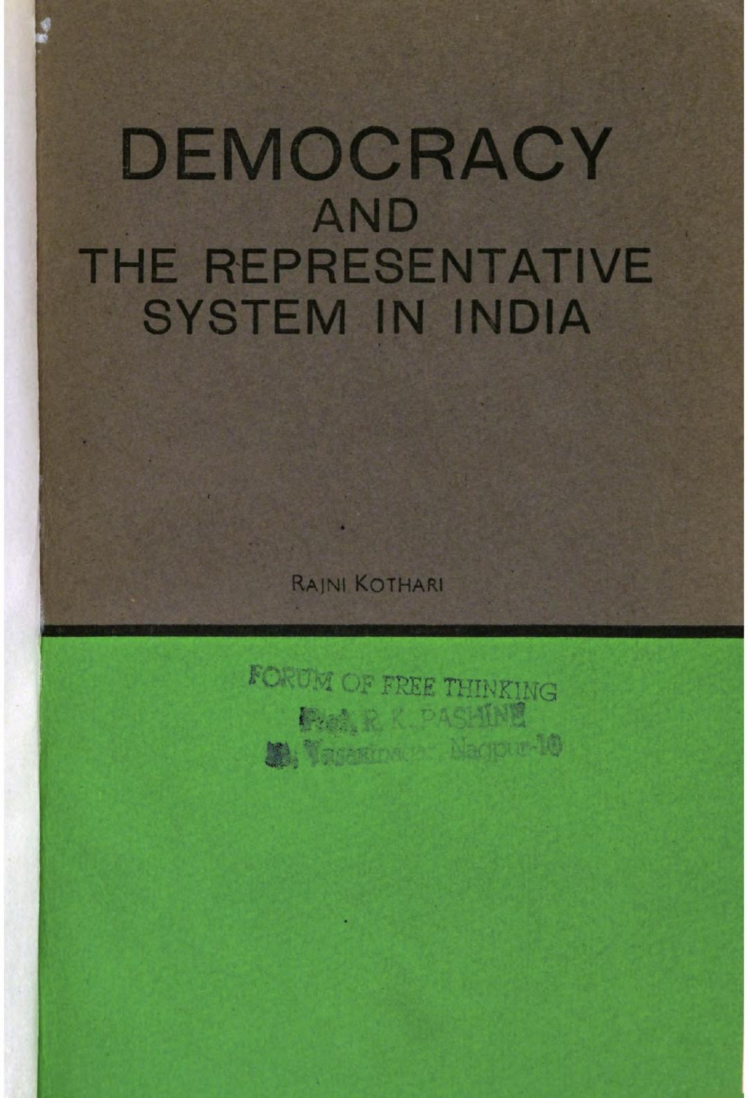 Democracy and the representative system in India by Rajni Kothari