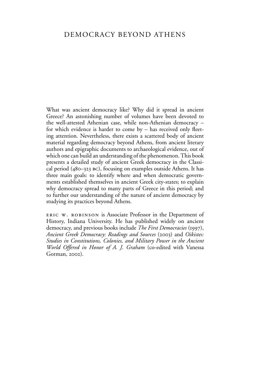Democracy beyond Athens: Popular Government in the Greek Classical Age (repost) by Eric W. Robinson