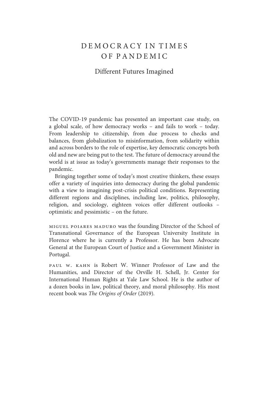 Democracy in Times of Pandemic: Different Futures Imagined by Miguel Poiares Maduro & Paul W. Kahn