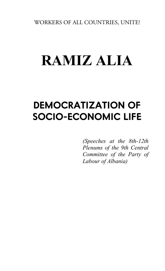 Democratization of Socio-Economic Life by Ramiz Alia