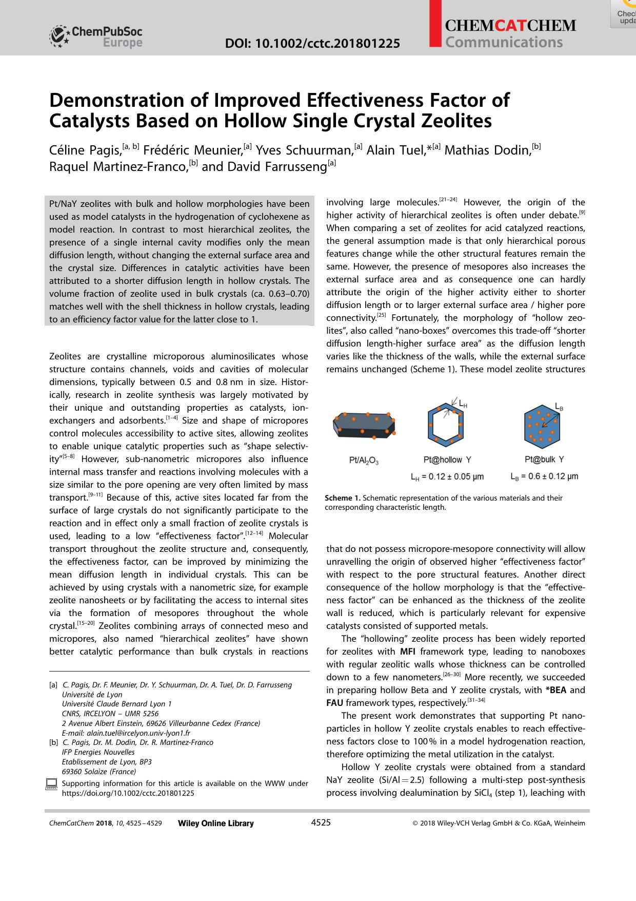 Demonstration of Improved Effectiveness Factor of Catalysts Based on Hollow Single Crystal Zeolites by Unknown