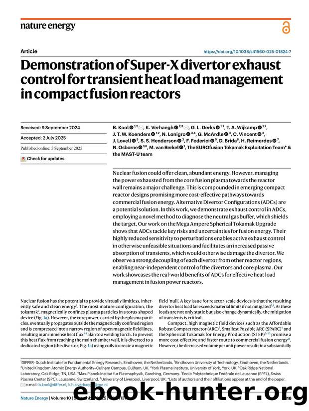 Demonstration of Super-X divertor exhaust control for transient heat load management in compact fusion reactors by unknow