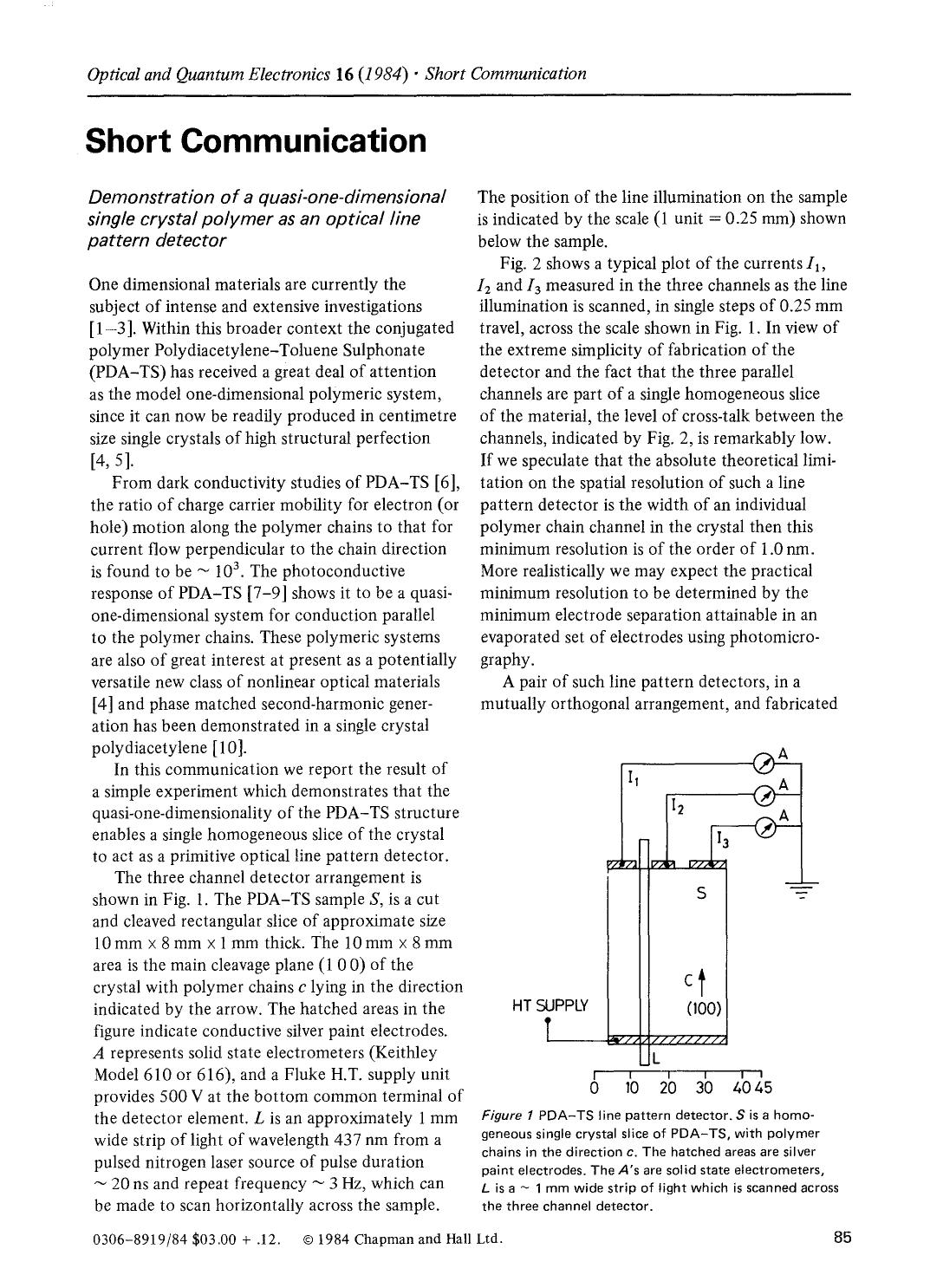 Demonstration of a quasi-one-dimensional single crystal polymer as an optical line pattern detector by Unknown