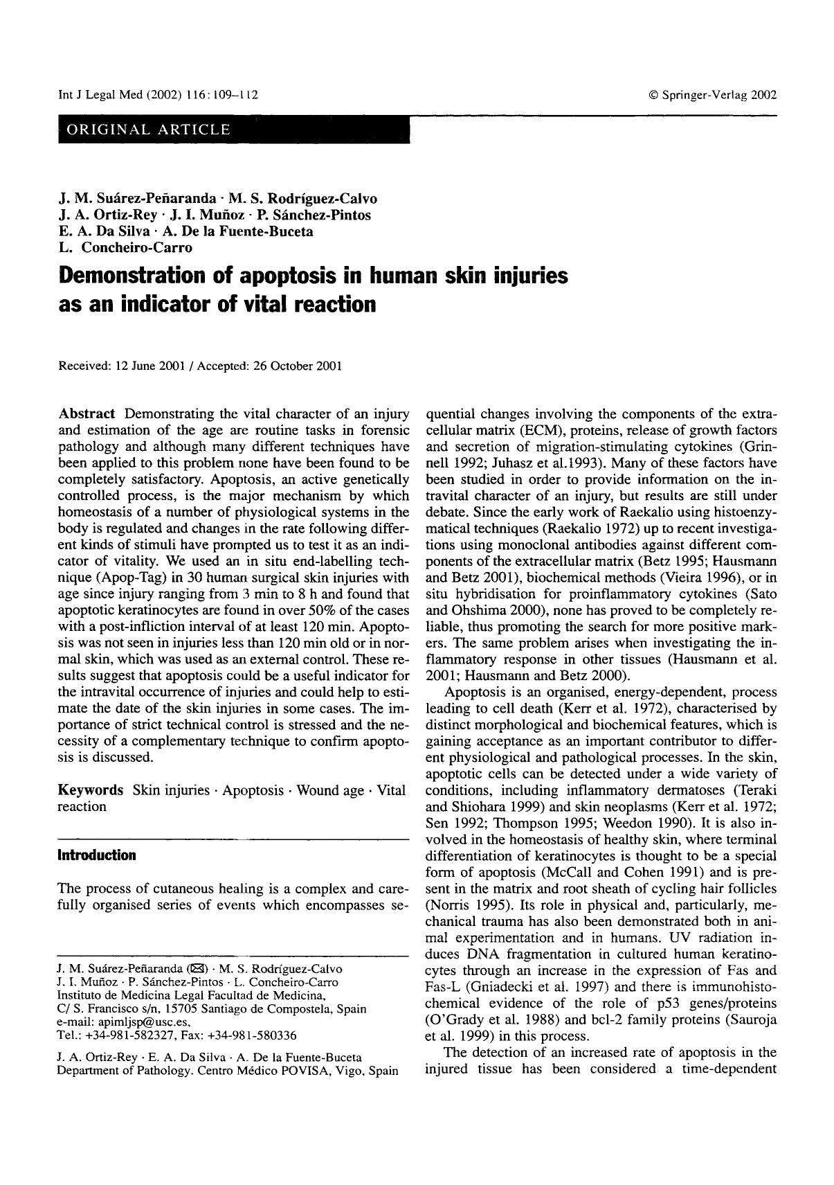 Demonstration of apoptosis in human skin injuries as an indicator of vital reaction by Unknown