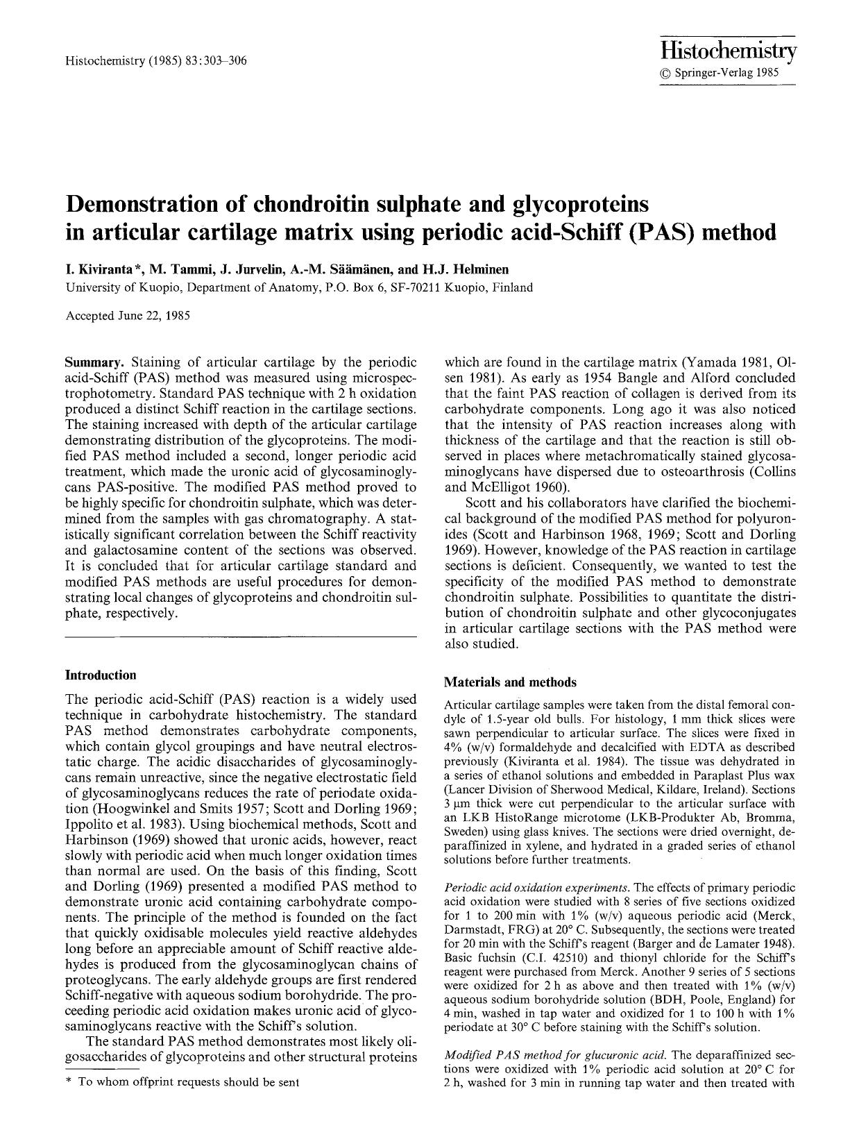 Demonstration of chondroitin sulphate and glycoproteins in articular cartilage matrix using periodic acid-Schiff (PAS) method by Unknown