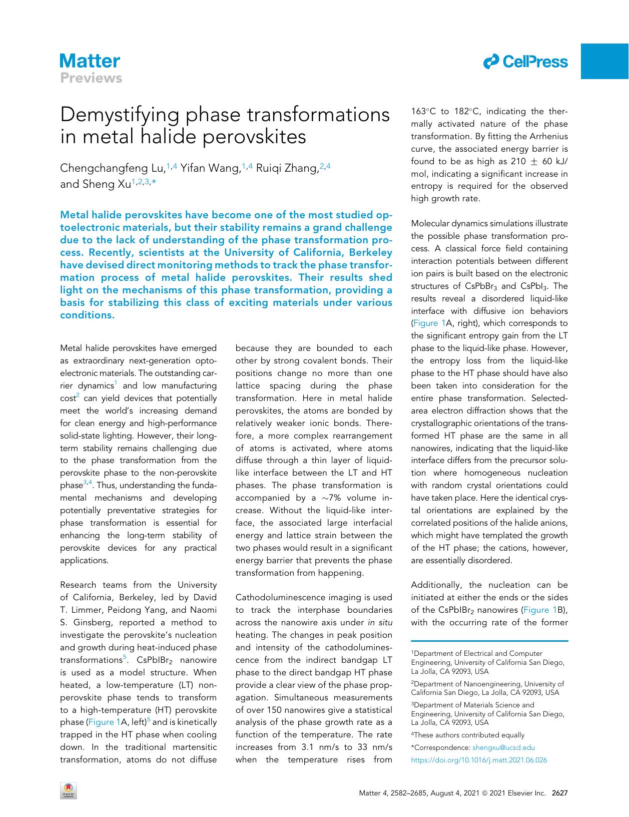 Demystifying phase transformations in metal halide perovskites by Chengchangfeng Lu