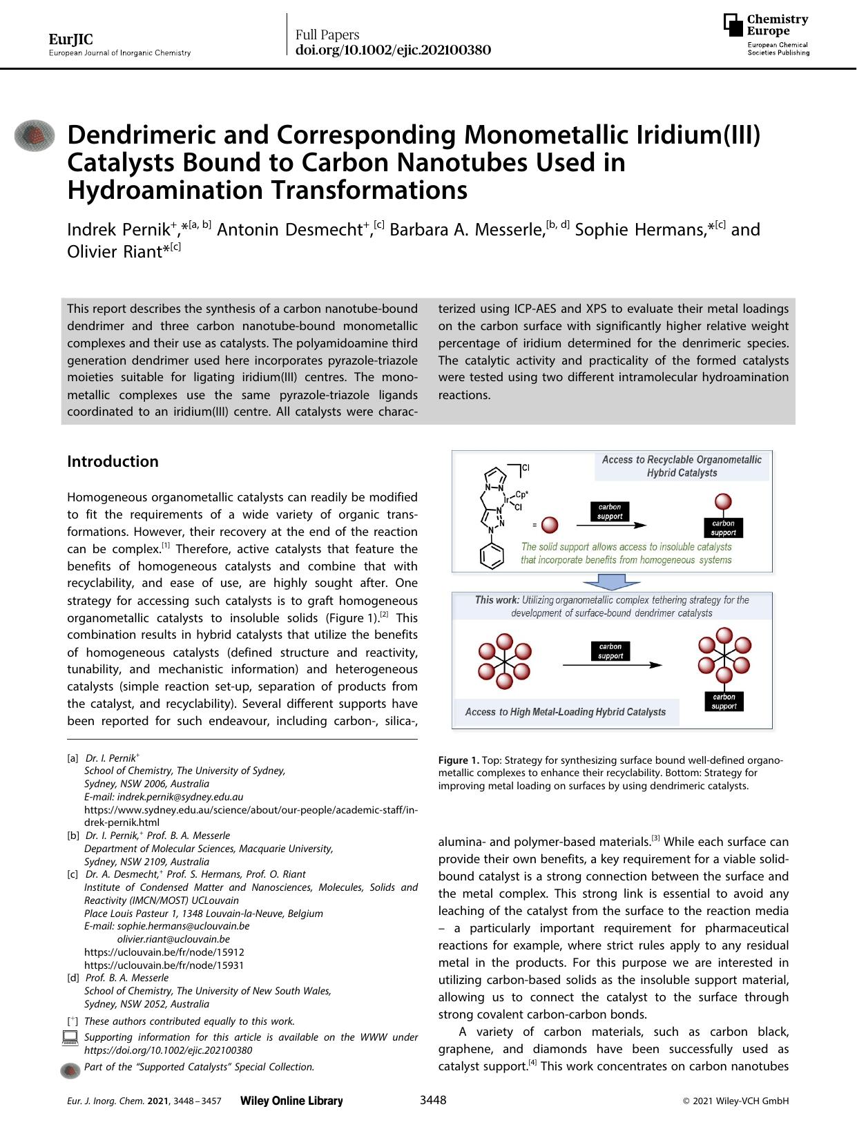 Dendrimeric and Corresponding Monometallic Iridium(III) Catalysts Bound to Carbon Nanotubes Used in Hydroamination Transformations by Unknown