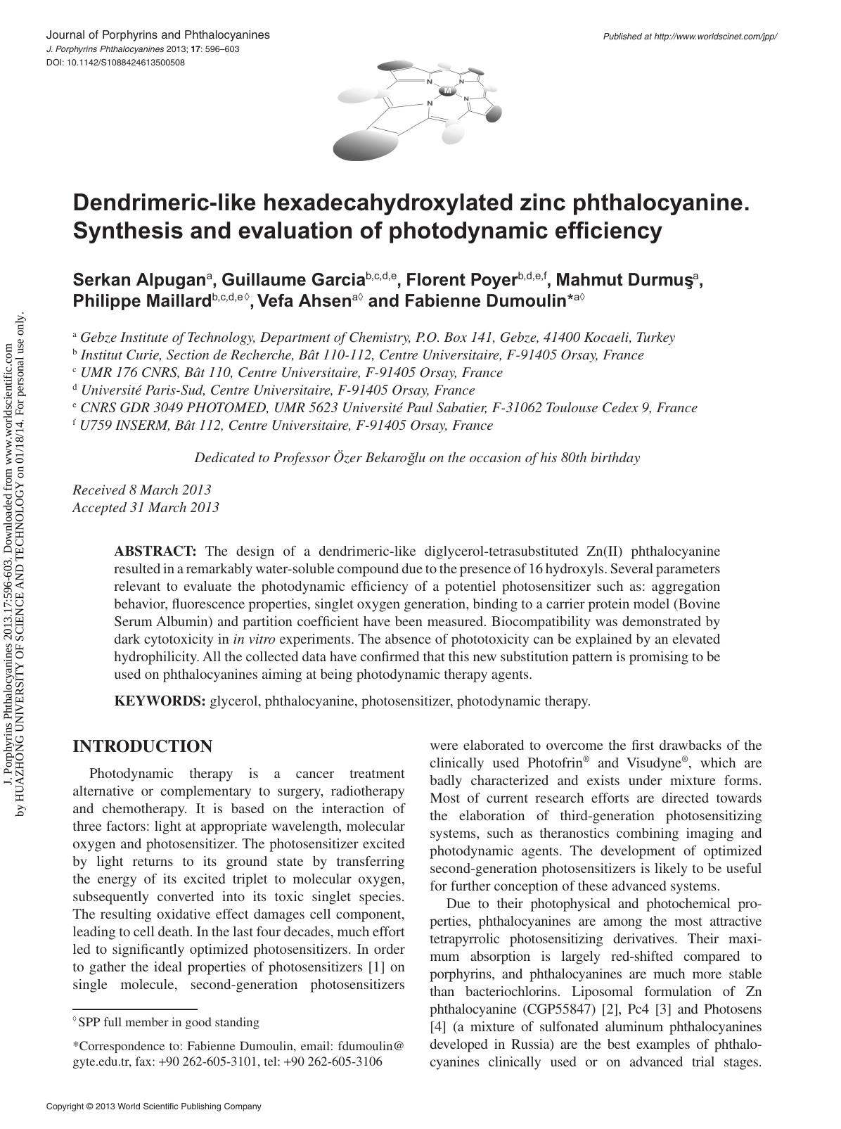 Dendrimeric-like hexadecahydroxylated zinc phthalocyanine: Synthesis and evaluation of photodynamic efficiency by unknow