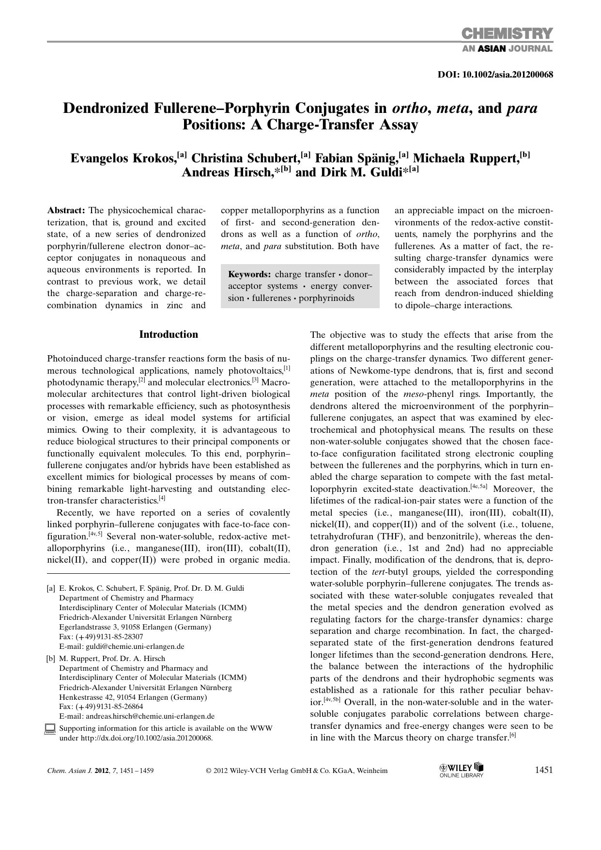 Dendronized FullerenePorphyrin Conjugates in ortho, meta, and para Positions: A ChargeTransfer Assay by Unknown