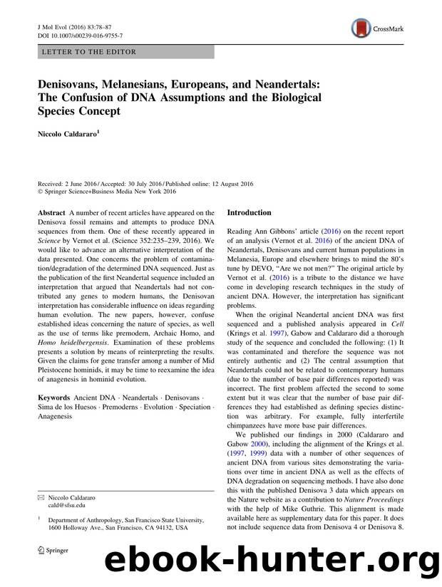 Denisovans, Melanesians, Europeans, and Neandertals: The Confusion of DNA Assumptions and the Biological Species Concept by Niccolo Caldararo