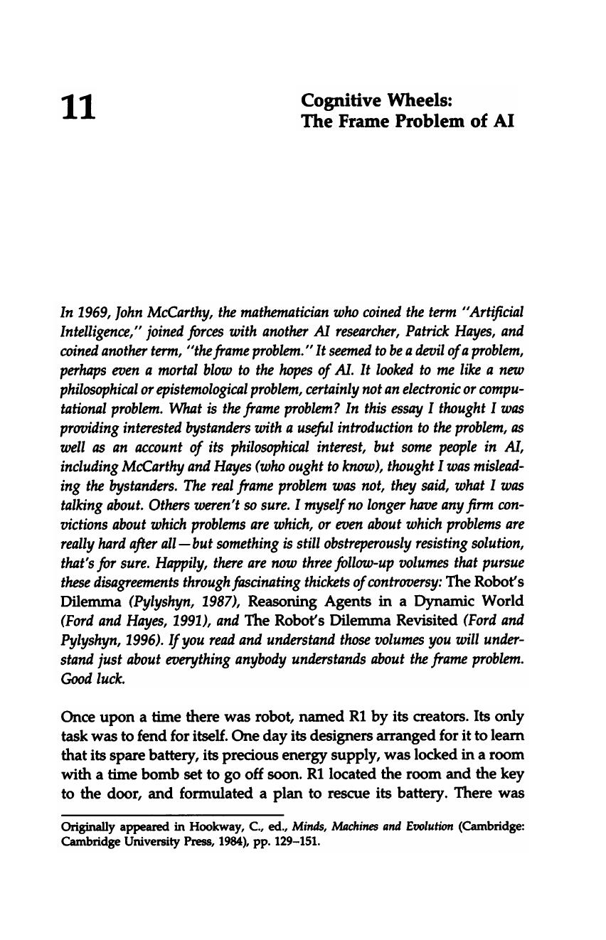 Dennett Daniel Cognitive Wheels The Frame Problem Of Ai by Unknown