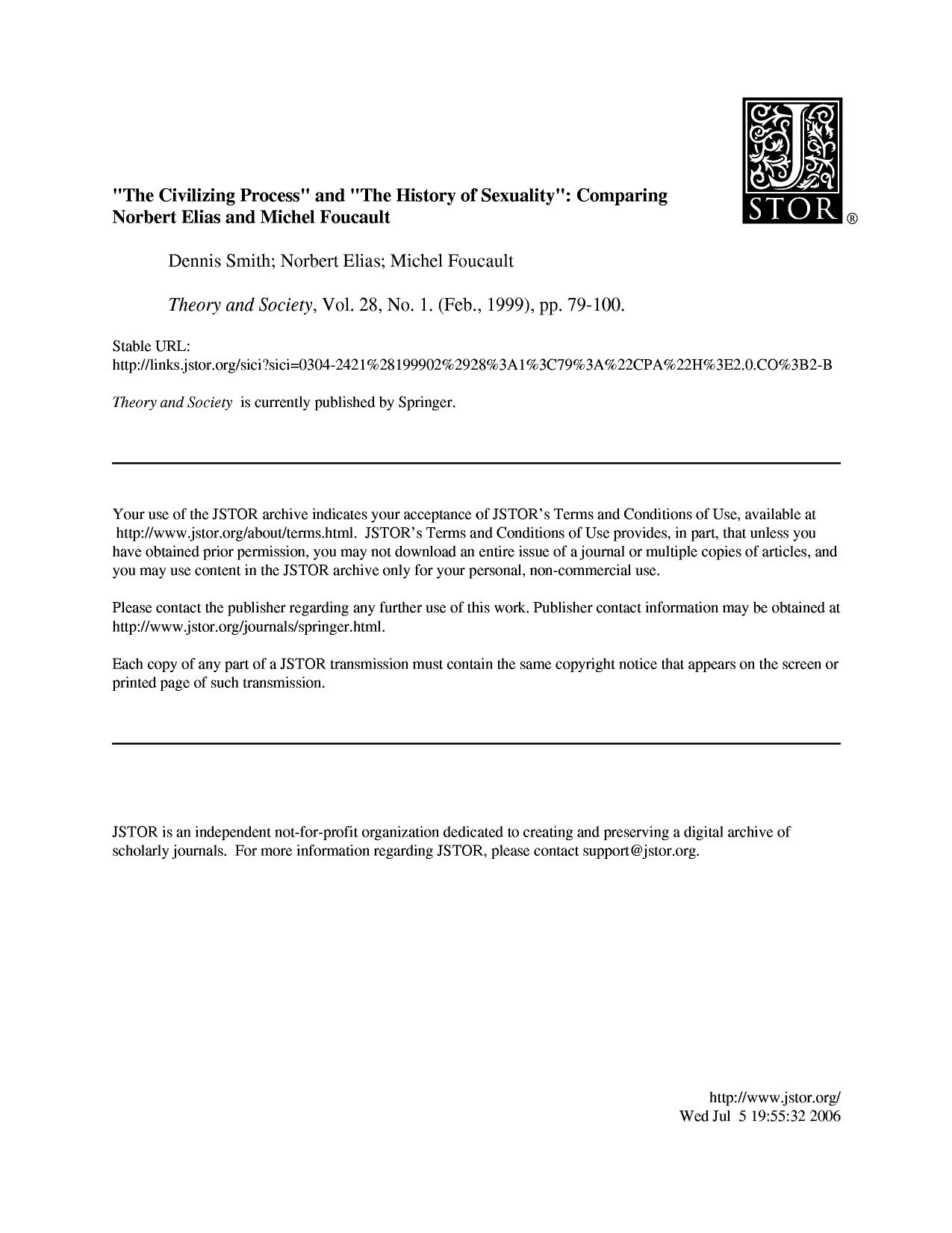 Dennis Smith by The Civilizing Process & The History of Sexuality Comparing Norbert Elias & Michel Foucault