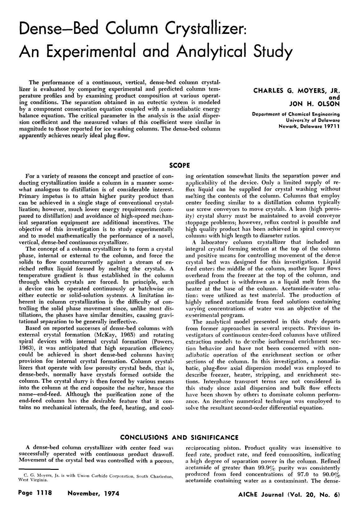Dense-bed column crystallizer: An experimental and analytical study by Unknown