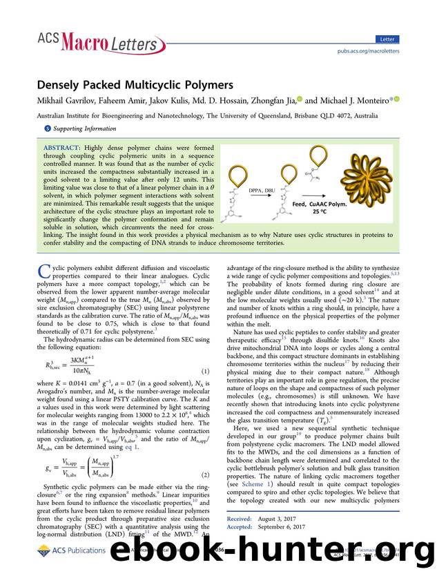 Densely Packed Multicyclic Polymers by Mikhail Gavrilov Faheem Amir Jakov Kulis Md. D. Hossain Zhongfan Jia & Michael J. Monteiro