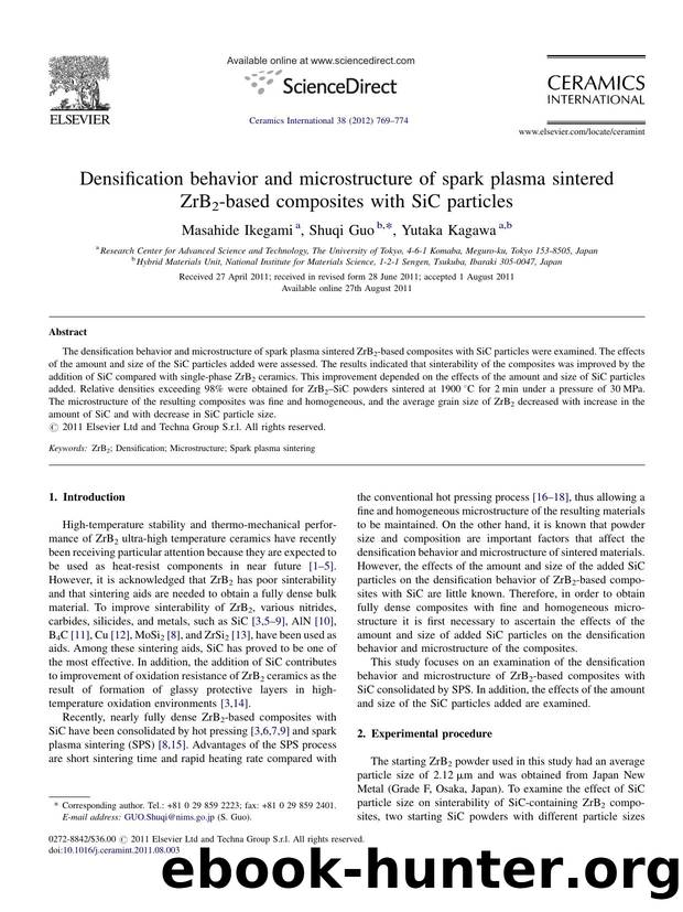 Densification behavior and microstructure of spark plasma sintered ZrB2-based composites with SiC particles by Masahide Ikegami