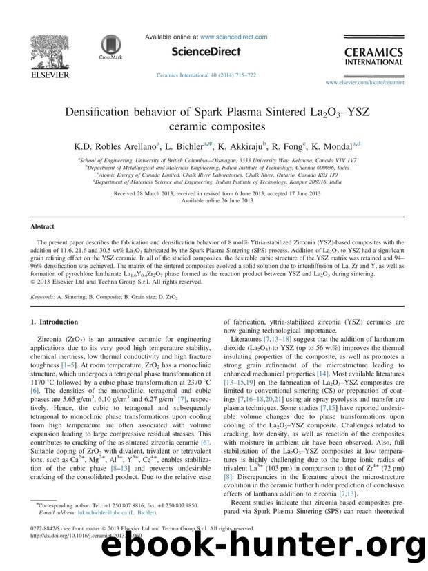 Densification behavior of Spark Plasma Sintered La2O3âYSZ ceramic composites by K.D. Robles Arellano & L. Bichler & K. Akkiraju & R. Fong & K. Mondal