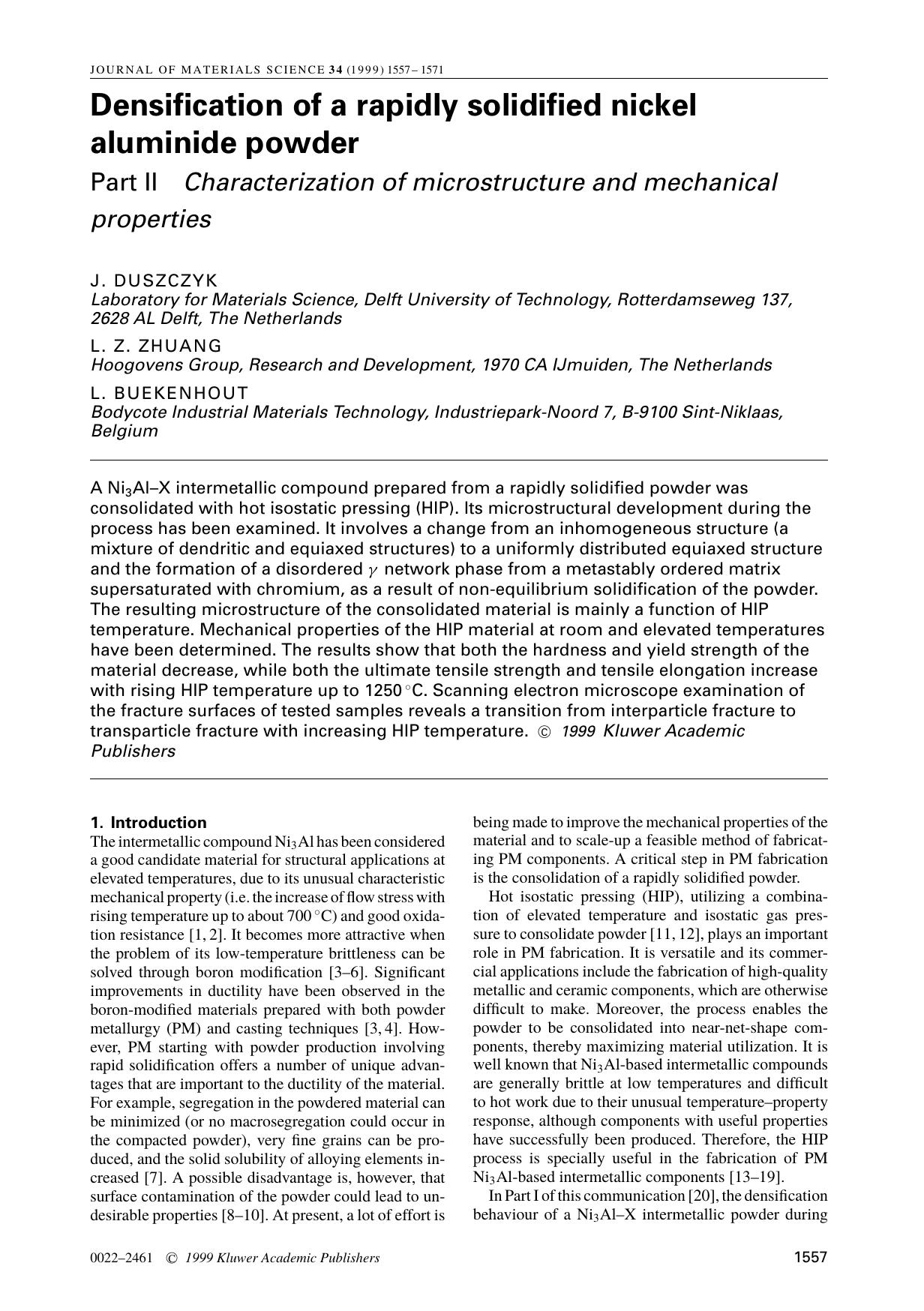 Densification of a rapidly solidified nickel aluminide powder Part II Characterization of microstructure and mechanical properties by Unknown