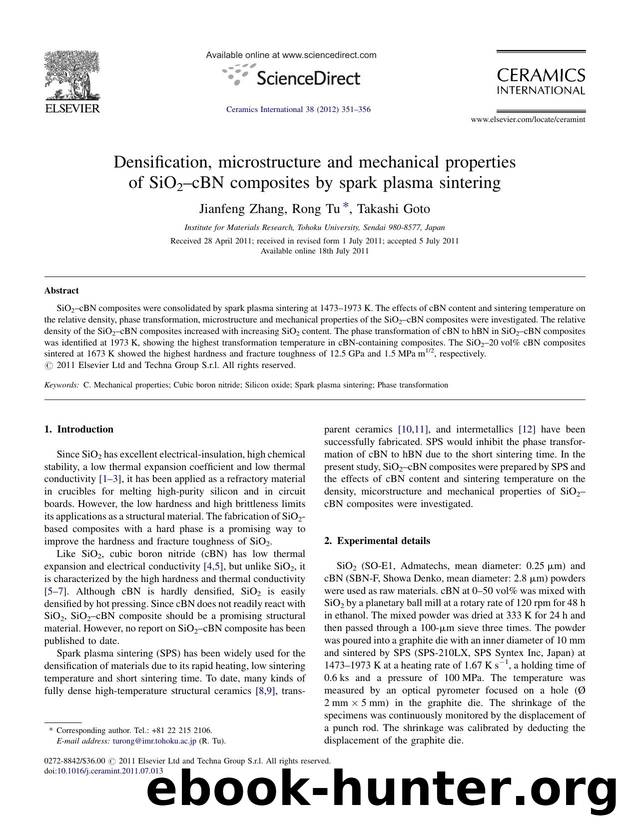 Densification, microstructure and mechanical properties of SiO2âcBN composites by spark plasma sintering by Jianfeng Zhang