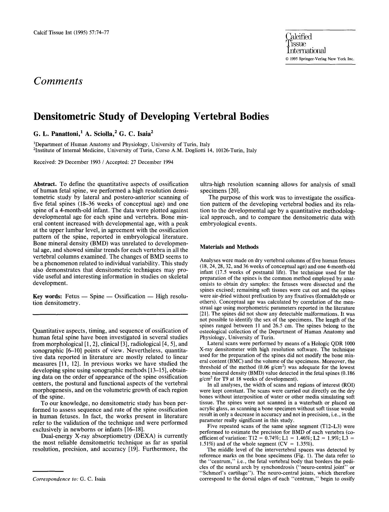Densitometric study of developing vertebral bodies by Unknown