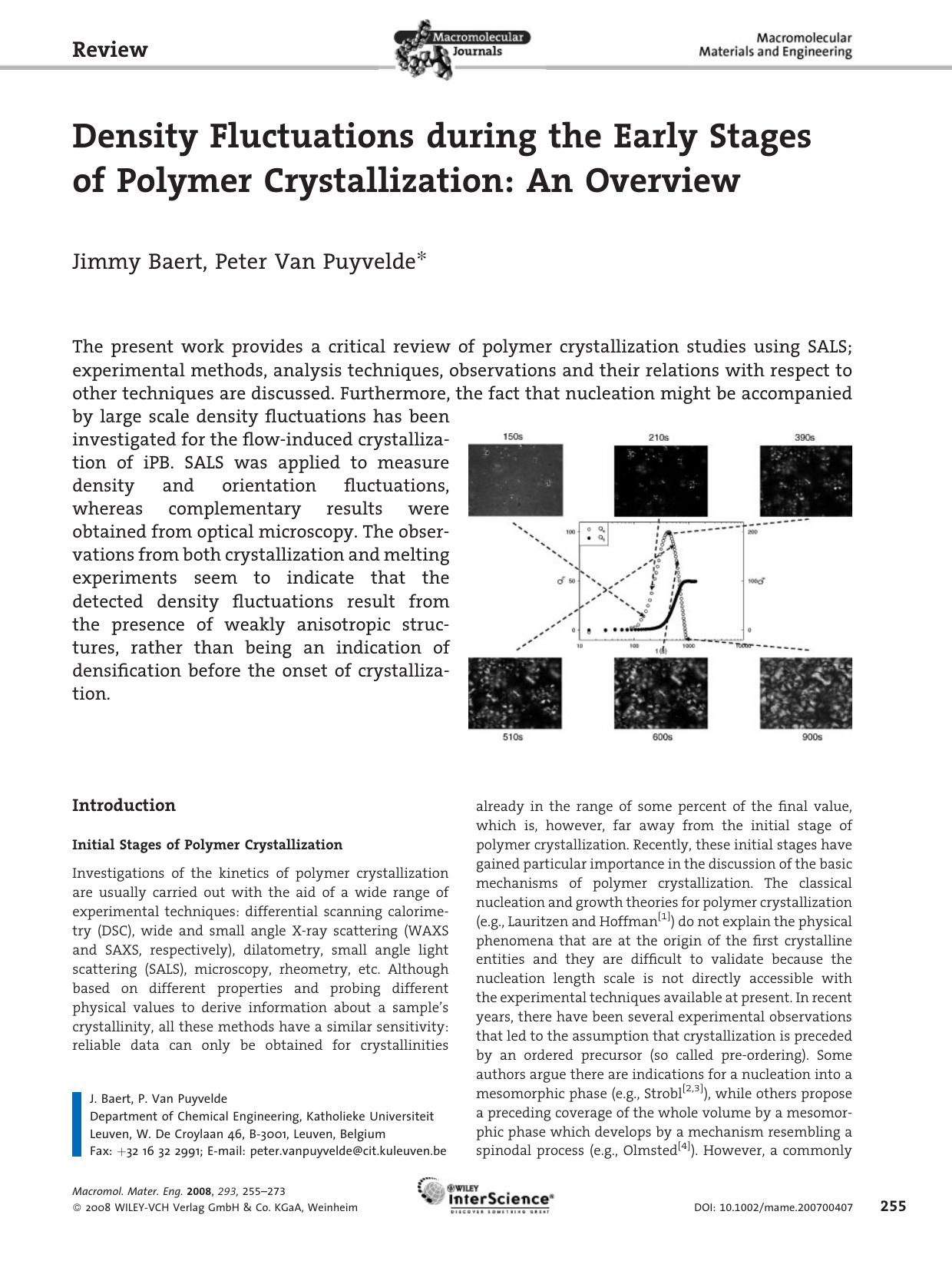 Density Fluctuations during the Early Stages of Polymer Crystallization: An Overview by Unknown
