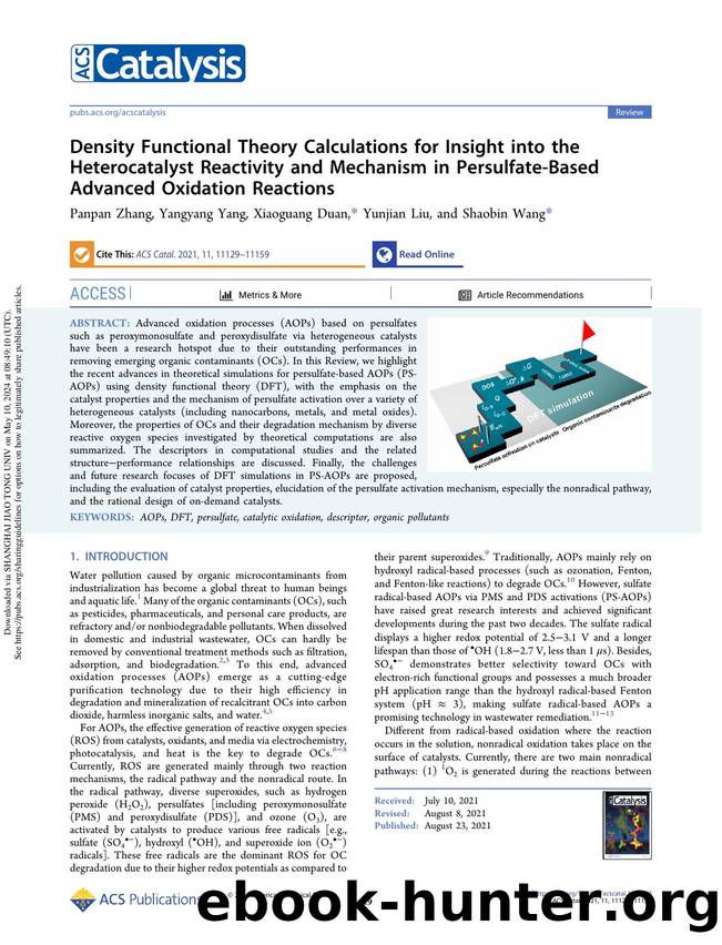 Density Functional Theory Calculations for Insight into the Heterocatalyst Reactivity and Mechanism in Persulfate-Based Advanced Oxidation Reactions by Panpan Zhang Yangyang Yang Xiaoguang Duan Yunjian Liu & Shaobin Wang