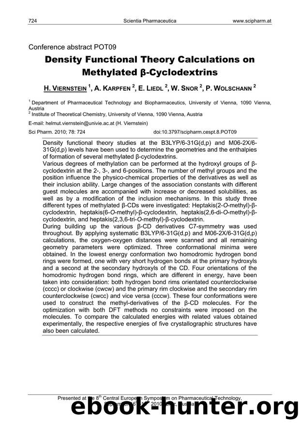 Density Functional Theory Calculations on Methylated Î²-Cyclodextrins by H. VIERNSTEIN & A. KARPFEN & E. LIEDL & W. SNOR & P. WOLSCHANN