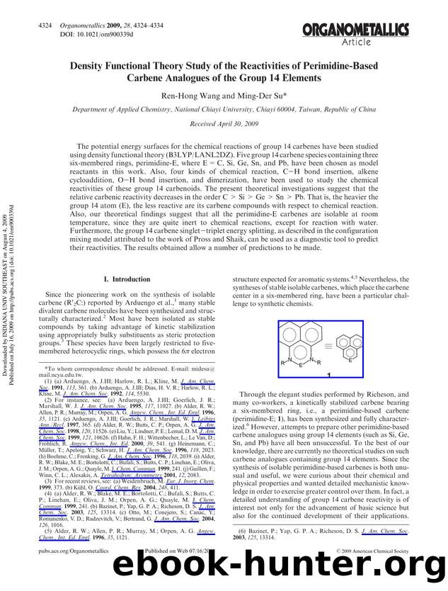 Density Functional Theory Study of the Reactivities of Perimidine-Based Carbene Analogues of the Group 14 Elements by Ren-Hong Wang & Ming-Der Su*