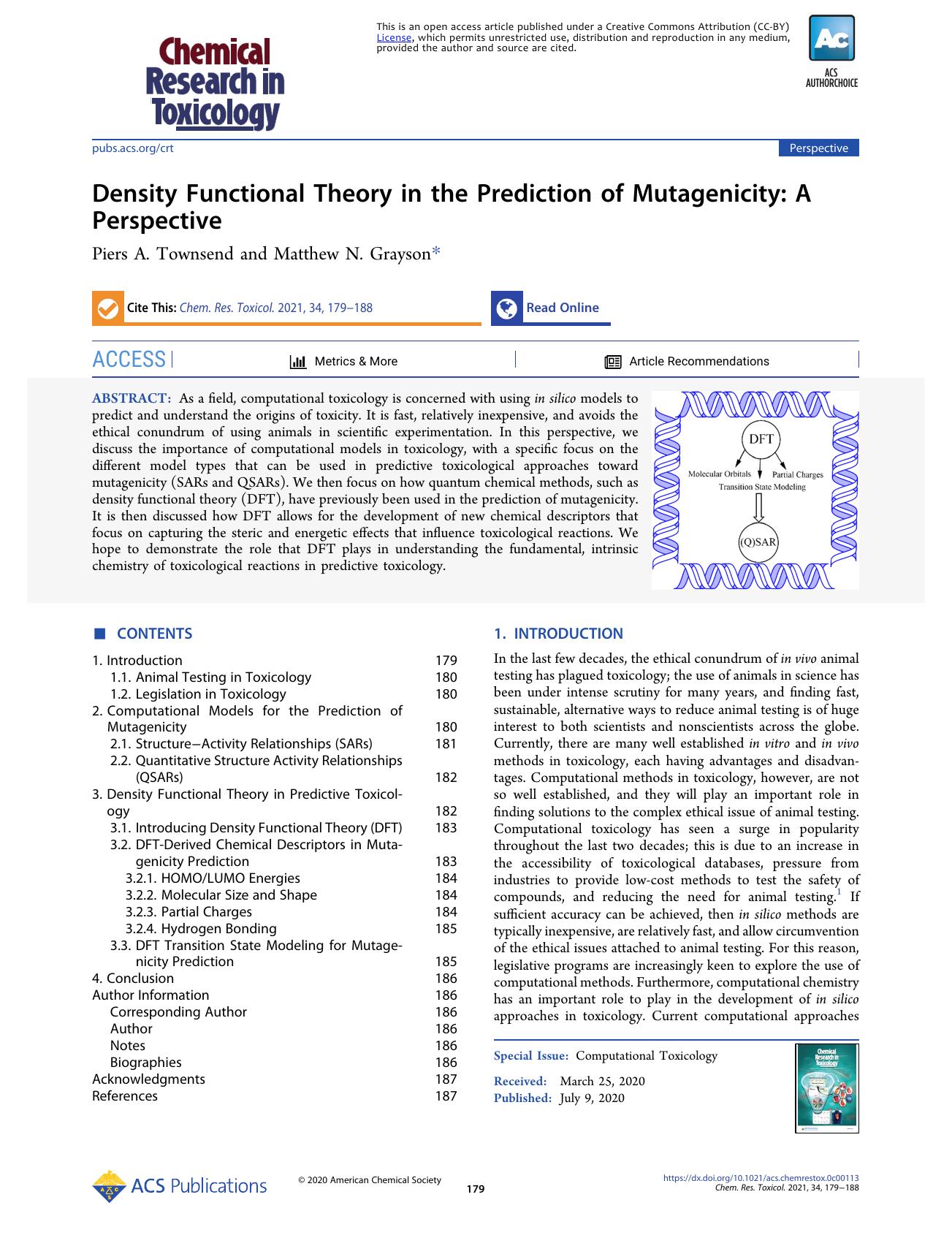 Density Functional Theory in the Prediction of Mutagenicity: A Perspective by Piers A. Townsend and Matthew N. Grayson