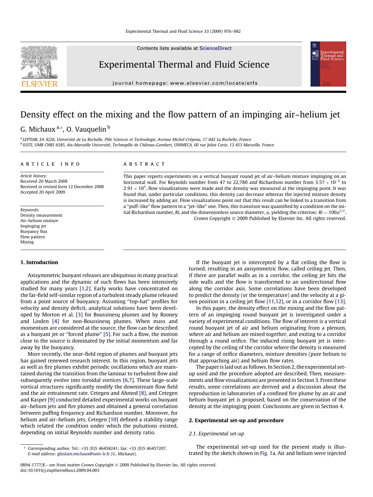 Density effect on the mixing and the flow pattern of an impinging airâhelium jet by G. Michaux; O. Vauquelin