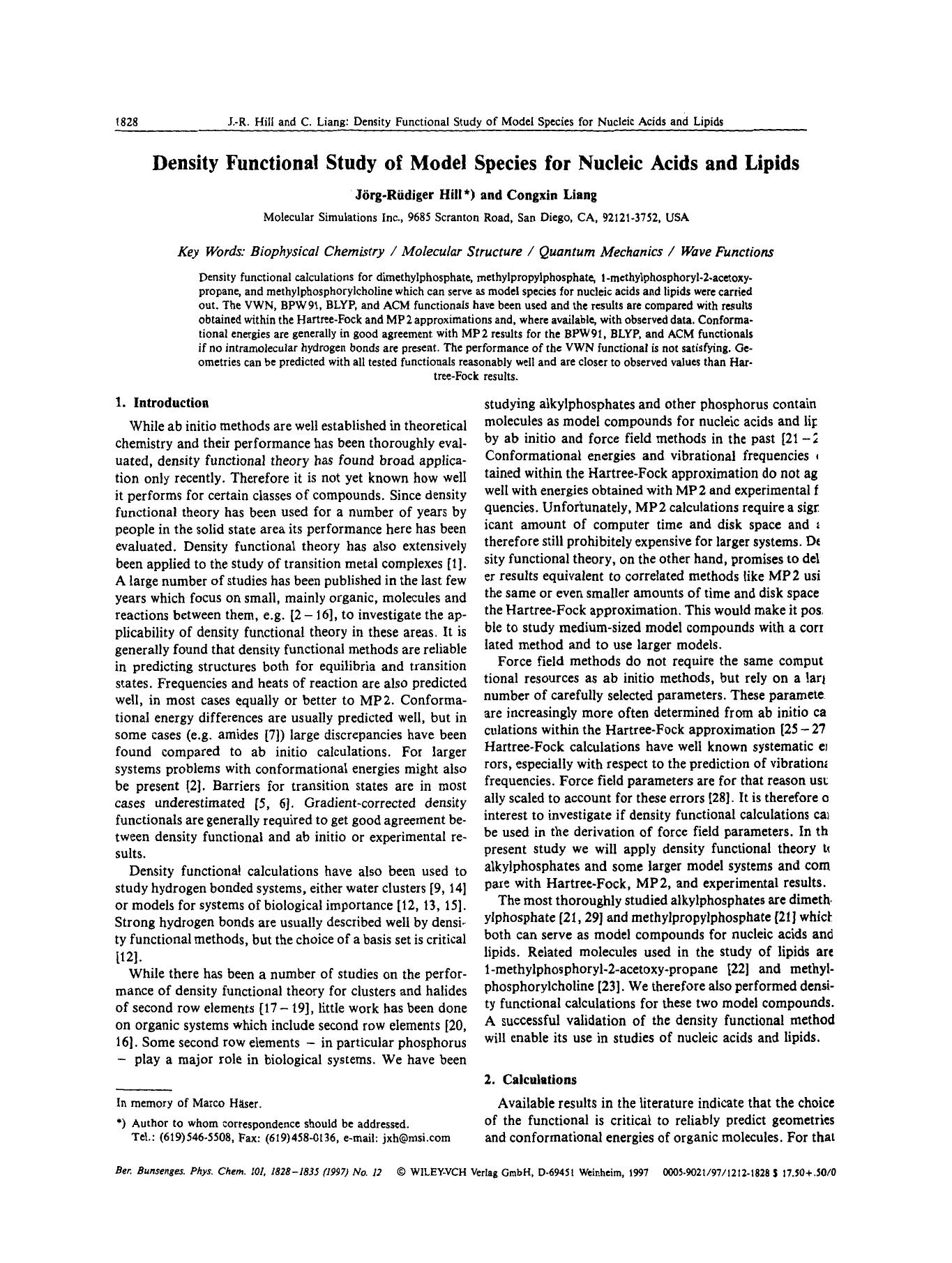 Density functional study of model species for nucleic acids and lipids by Unknown