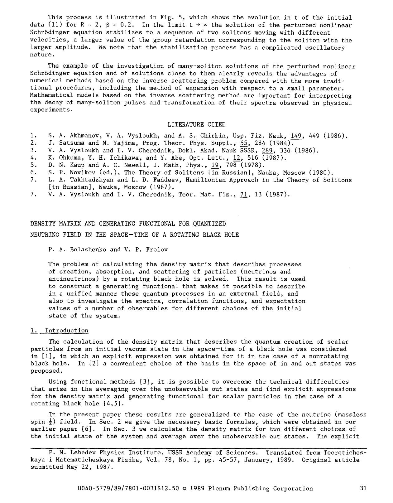 Density matrix and generating functional for quantized neutrino field in the space-time of a rotating black hole by Unknown