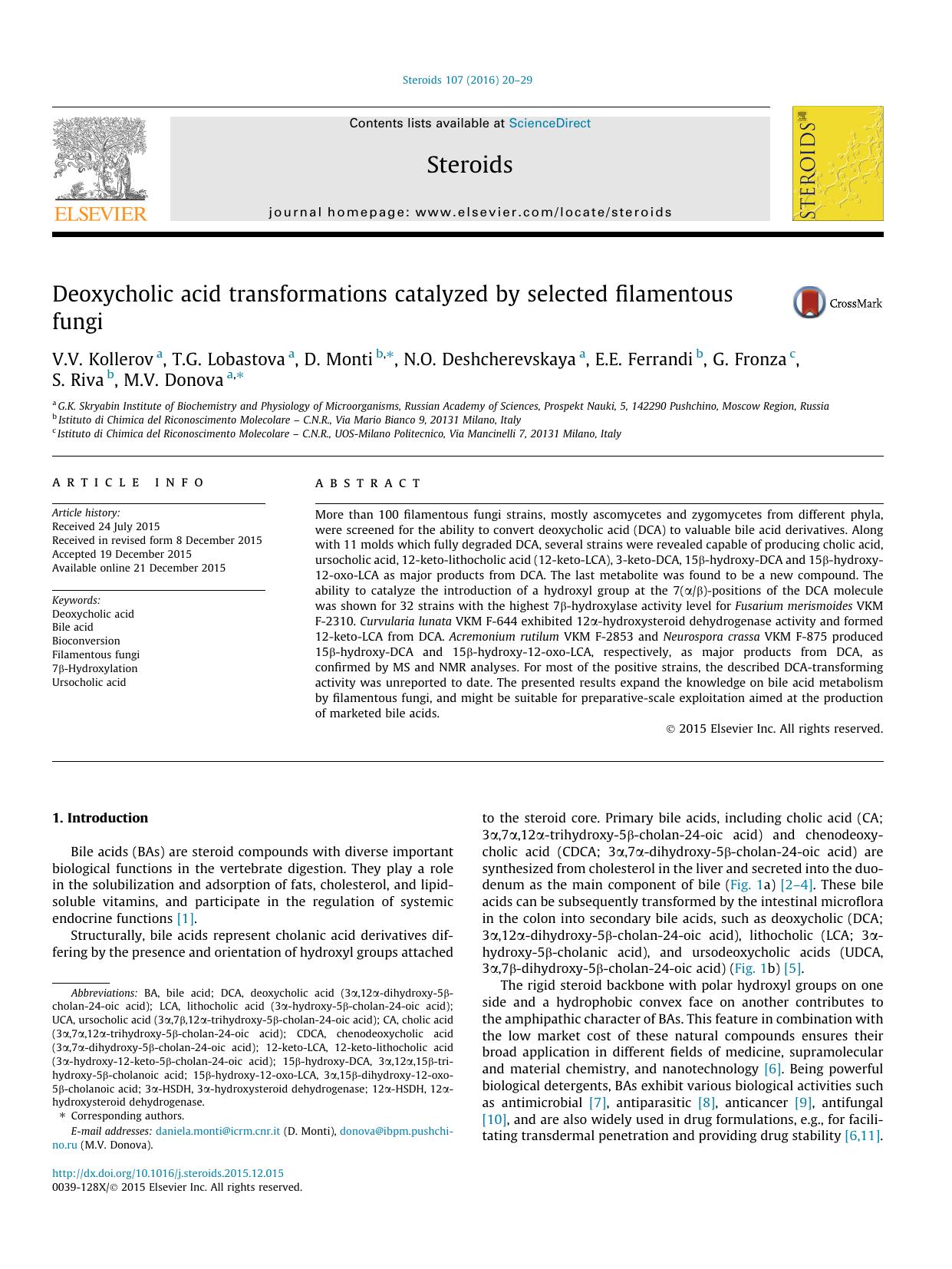 Deoxycholic acid transformations catalyzed by selected filamentous fungi by unknow