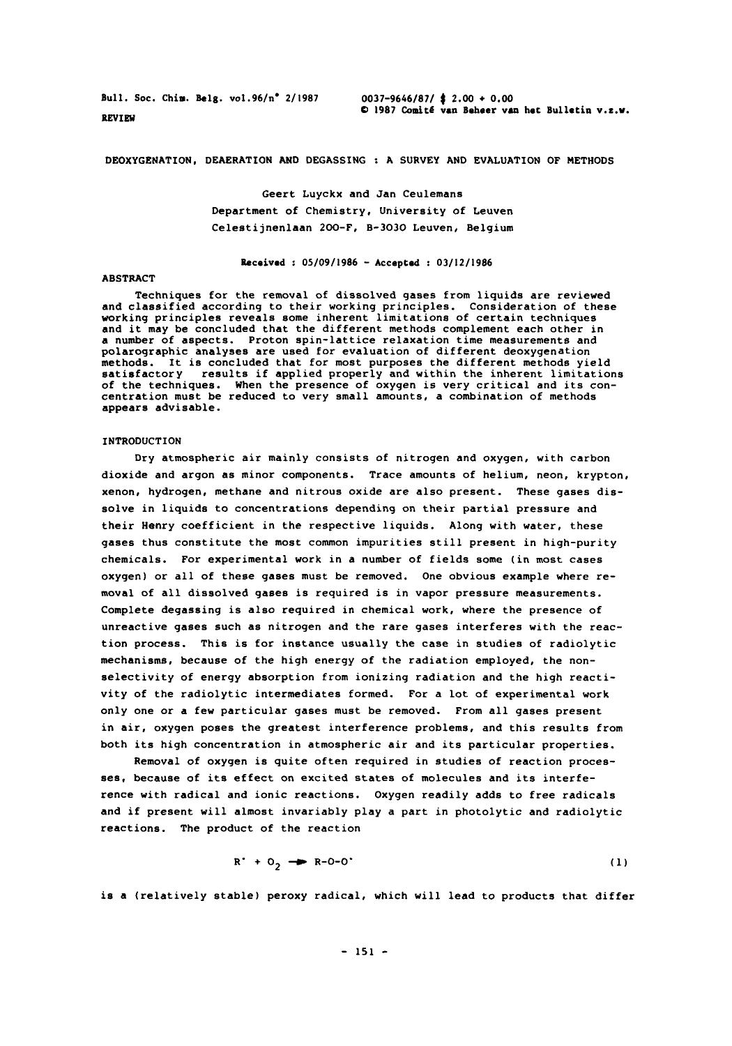Deoxygenation, Deaeration and Degassing: A Survey and Evaluation of Methods by Unknown