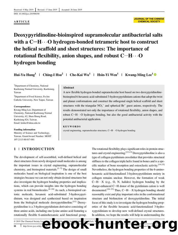 Deoxypyridinoline-bioinspired supramolecular antibacterial salts with a C-H---O hydrogen bonded tetrameric host to construct the helical scaffold and sheet structures: The importan by Unknown