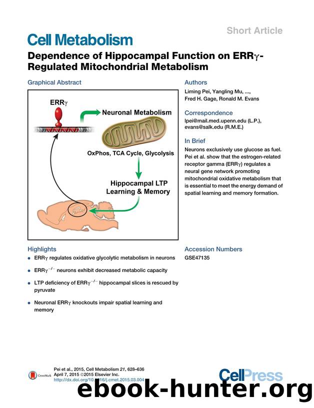 Dependence of Hippocampal Function on ERR&gamma;-Regulated Mitochondrial Metabolism by unknow