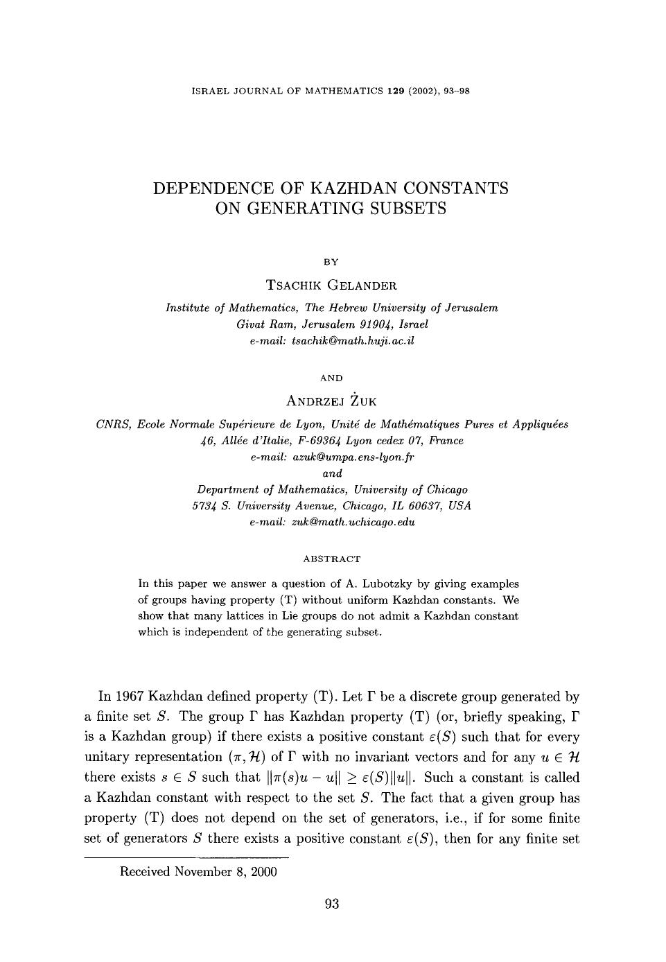 Dependence of Kazhdan constants on generating subsets by Unknown