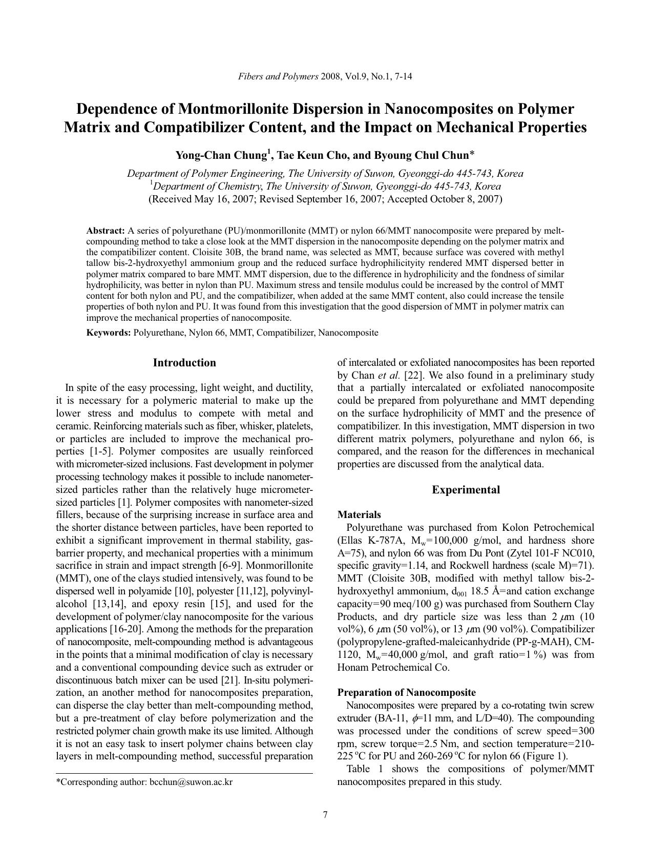 Dependence of montmorillonite dispersion in nanocomposites on polymer matrix and compatibilizer content, and the impact on mechanical properties by Unknown