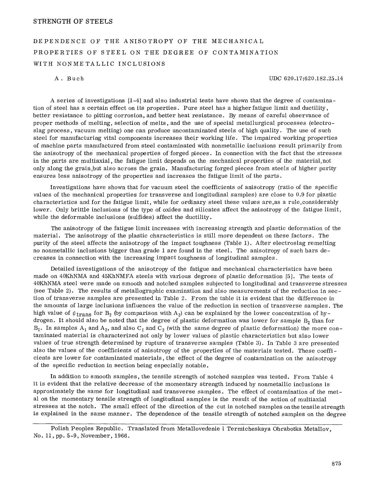 Dependence of the anisotropy of the mechanical properties of steel on the degree of contamination with nonmetallic inclusions by Unknown