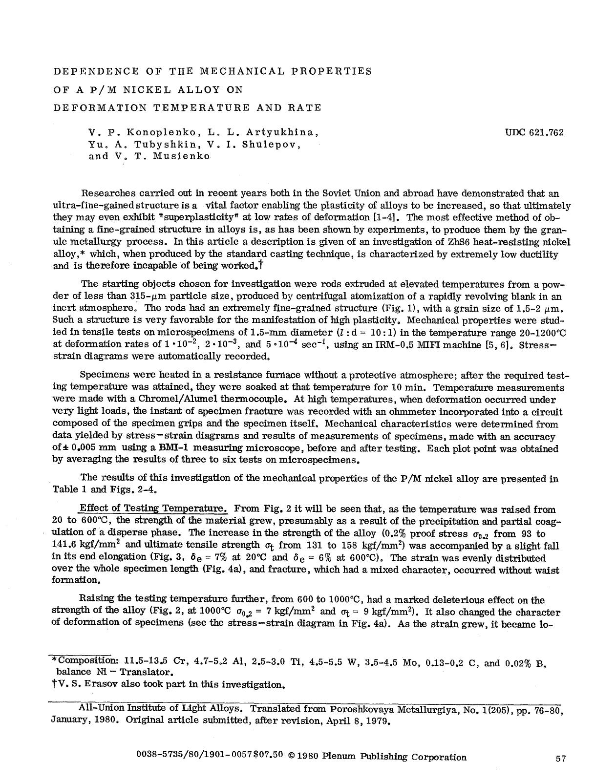 Dependence of the mechanical properties of a PM nickel alloy on deformation temperature and rate by Unknown