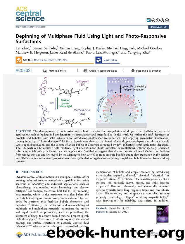 Depinning of Multiphase Fluid Using Light and Photo-Responsive Surfactants by unknow