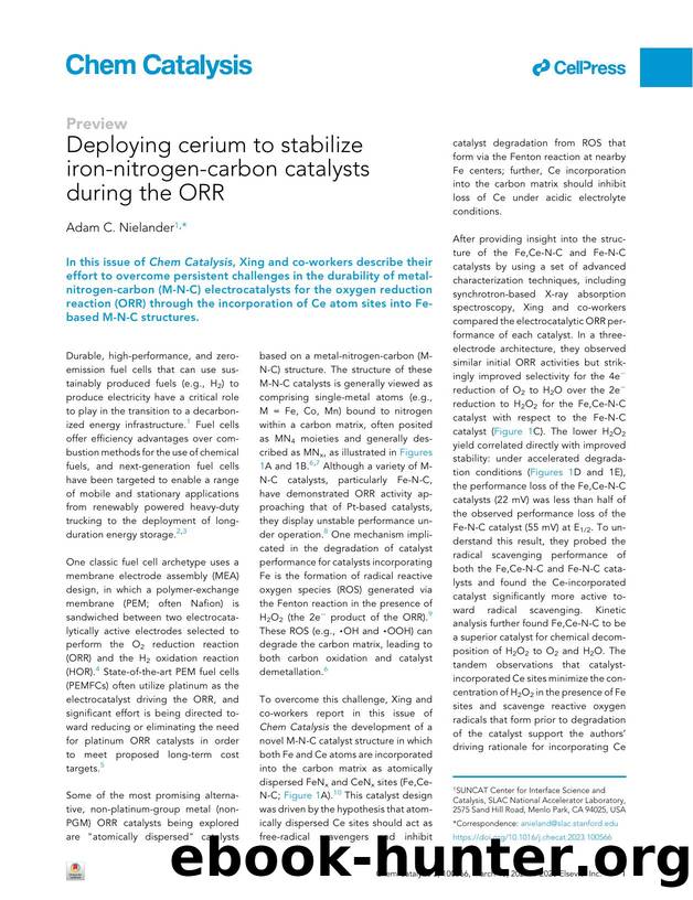 Deploying cerium to stabilize iron-nitrogen-carbon catalysts during the ORR by Adam C. Nielander