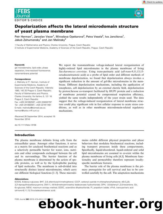 Depolarization affects the lateral microdomain structure of yeast plasma membrane by Unknown