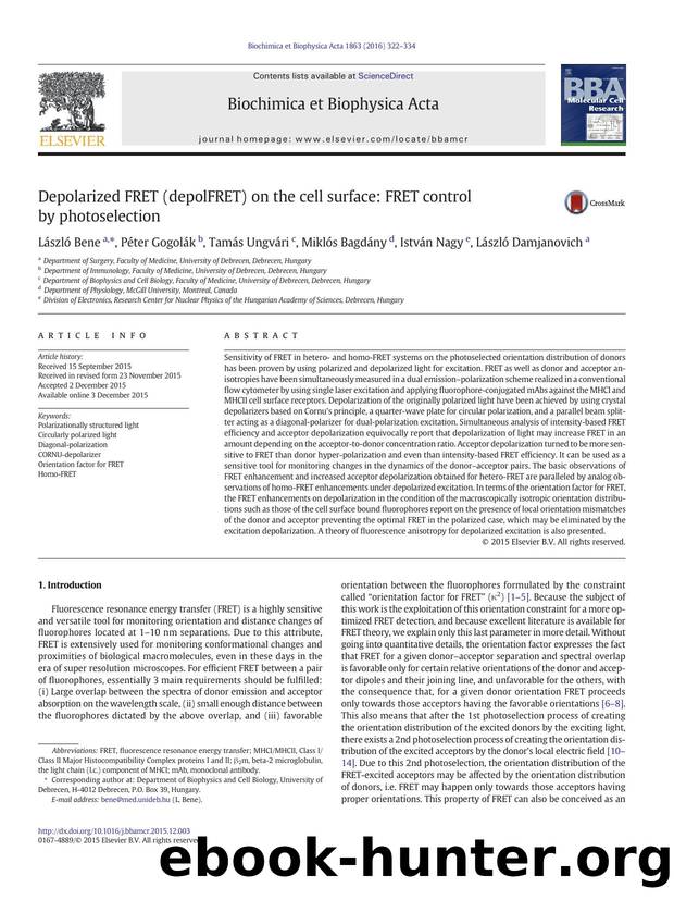 Depolarized FRET (depolFRET) on the cell surface: FRET control by photoselection by unknow
