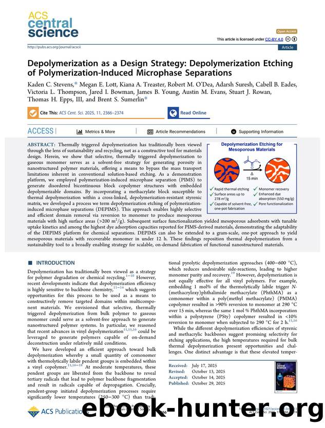 Depolymerization as a Design Strategy: Depolymerization Etching of Polymerization-Induced Microphase Separations by unknow