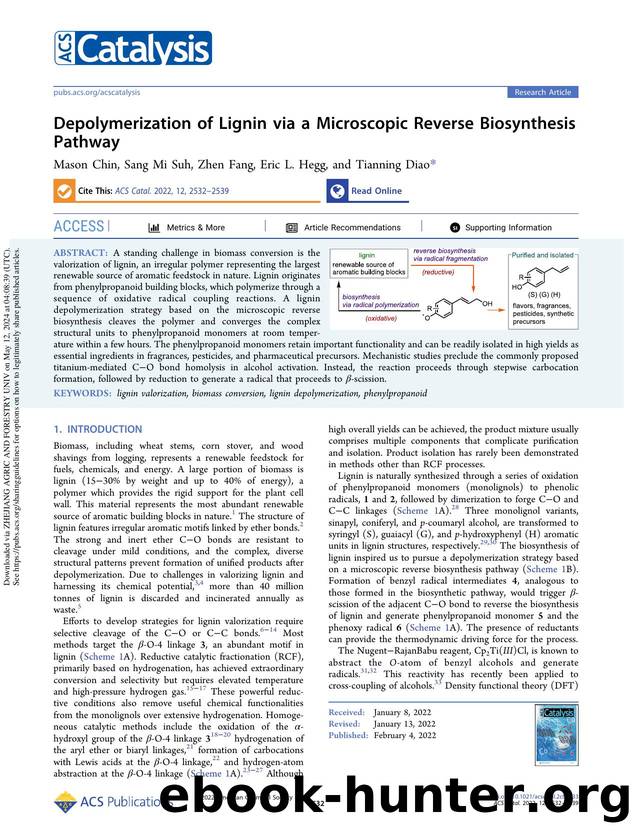 Depolymerization of Lignin via a Microscopic Reverse Biosynthesis Pathway by Mason Chin Sang Mi Suh Zhen Fang Eric L. Hegg & Tianning Diao