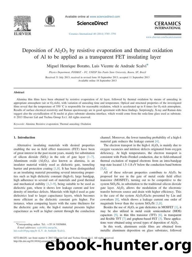 Deposition of Al2O3 by resistive evaporation and thermal oxidation of Al to be applied as a transparent FET insulating layer by Miguel Henrique Boratto & Luis Vicente de Andrade Scalvi