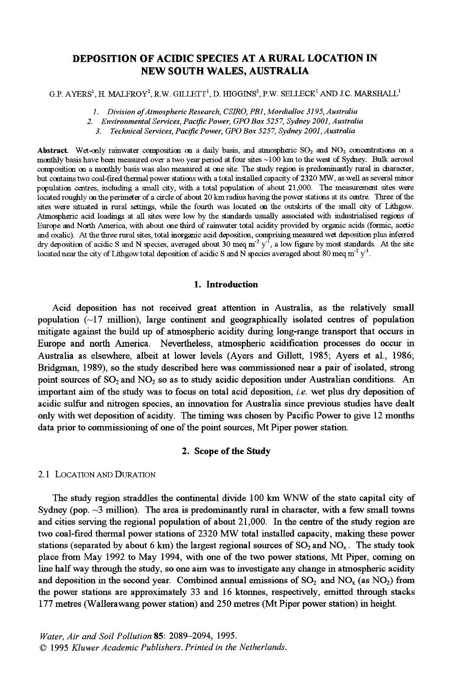 Deposition of acidic species at a rural location in New South Wales, Australia by Unknown